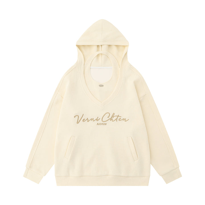 Letters Embroidery Pocket Loose Hooded Sweatshirt