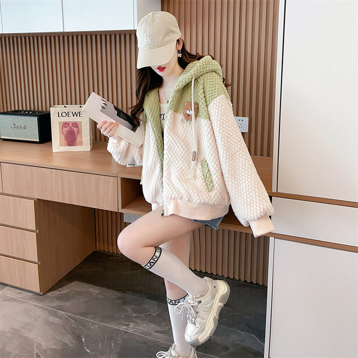 Korean-style Loose-Fit Fleece Hoodie Outerwear