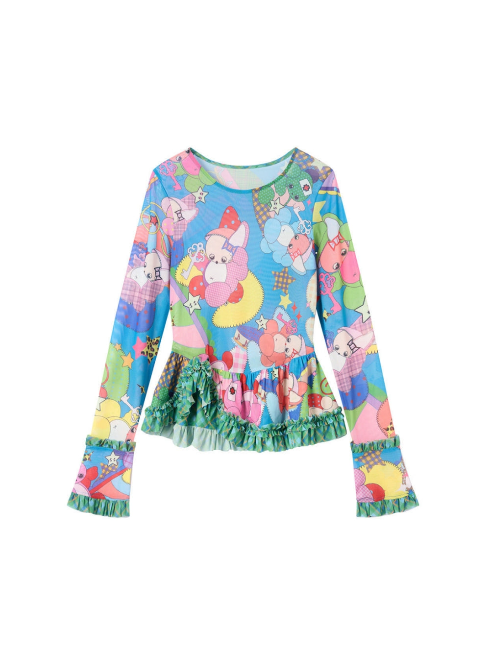 Colorful Cartoon Ruffle Layering Top