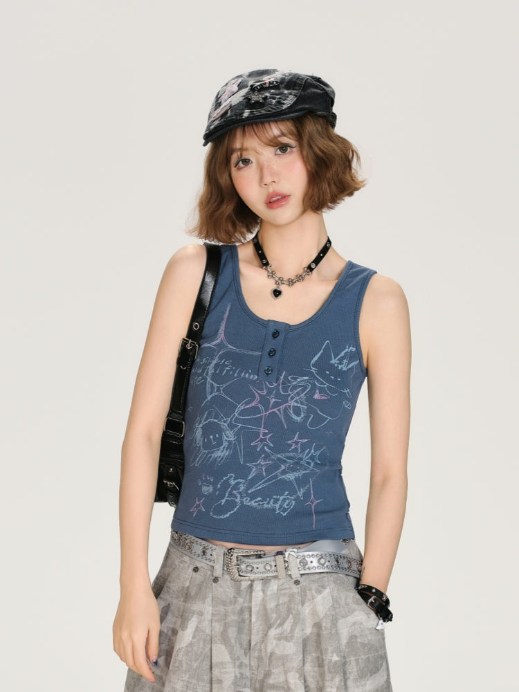 Adorable Cartoon Doodle Casual Summer Top