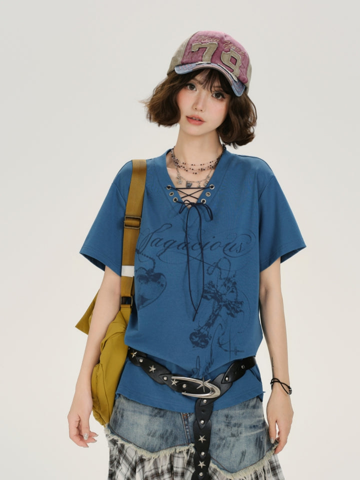 Adorable V-Neck Tie-Waist Casual Summer Top