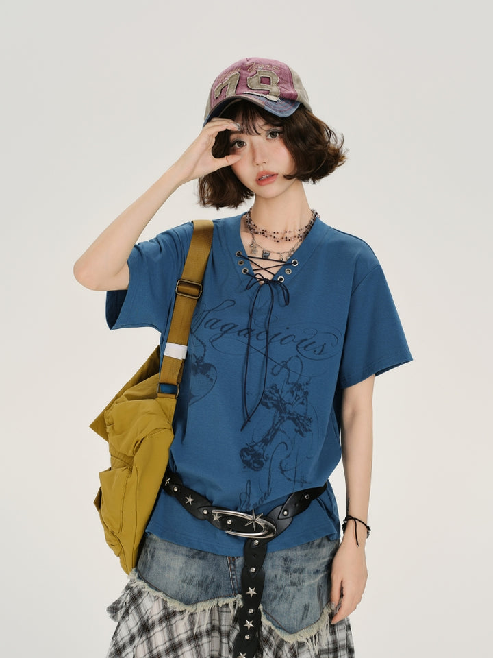 Adorable V-Neck Tie-Waist Casual Summer Top