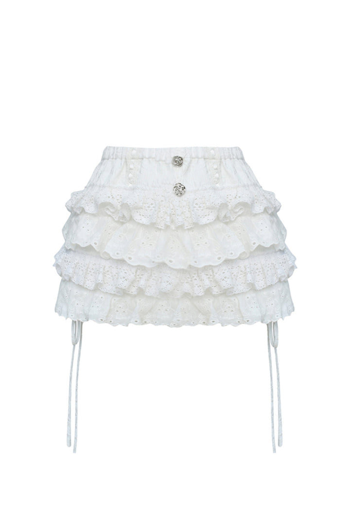 Angel Island White Lace Hooded Top and Tiered Skirt