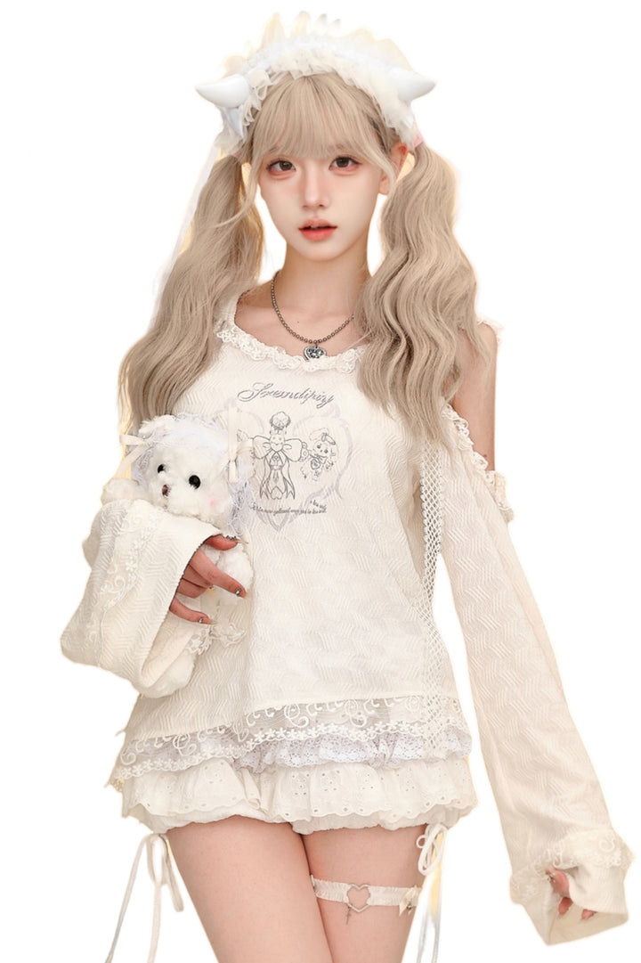 Angel Island White Lace Hooded Top and Tiered Skirt