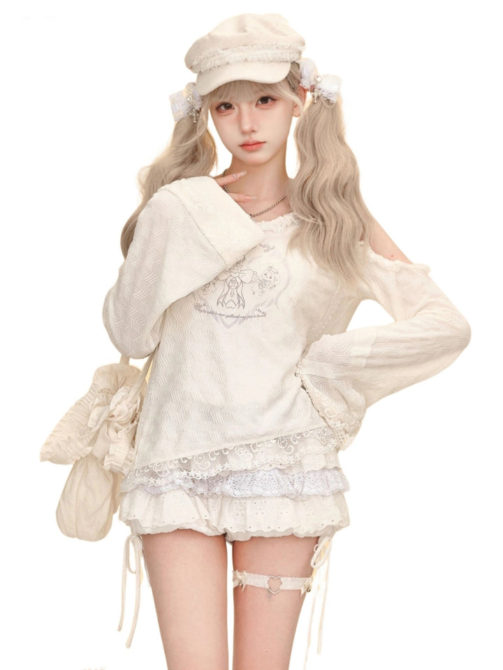 Angel Island White Lace Hooded Top and Tiered Skirt
