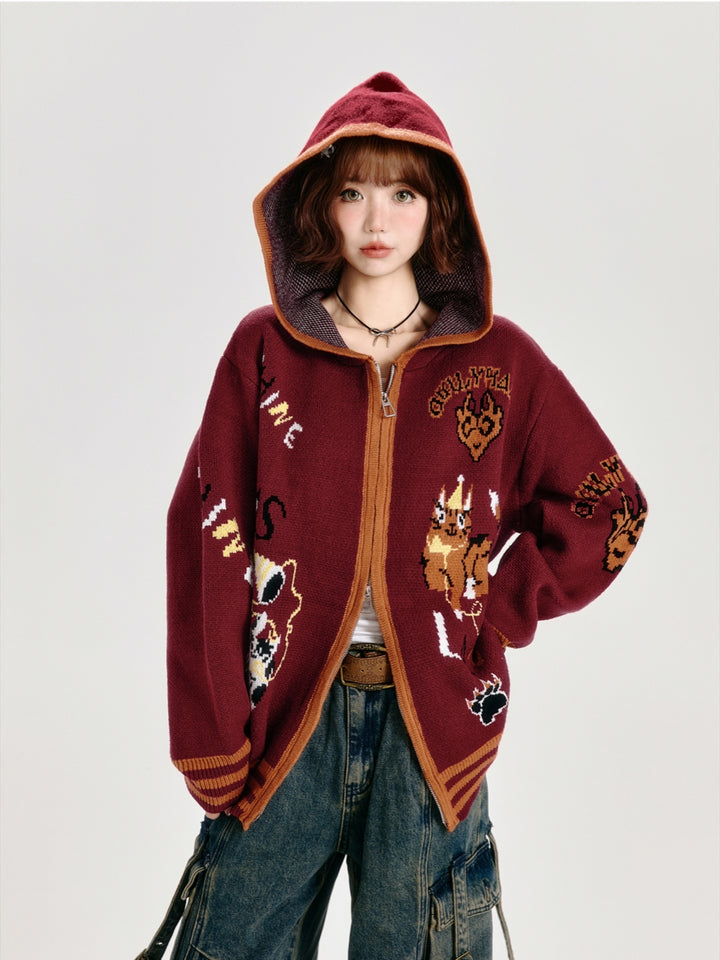 Animal Pattern Jacquard Knit Cardigan