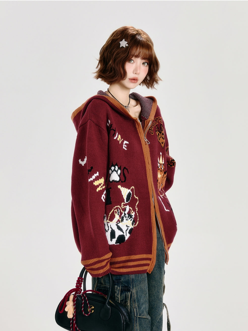 Animal Pattern Jacquard Knit Cardigan