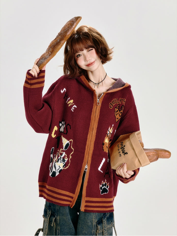 Animal Pattern Jacquard Knit Cardigan