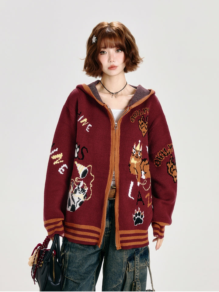 Animal Pattern Jacquard Knit Cardigan