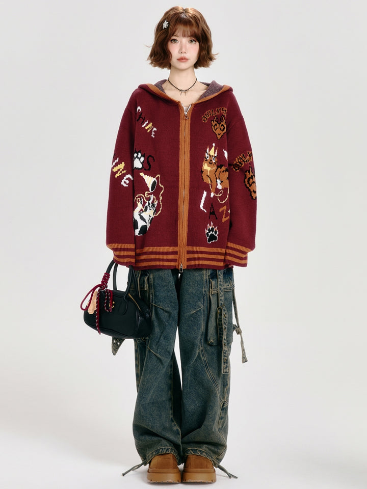 Animal Pattern Jacquard Knit Cardigan