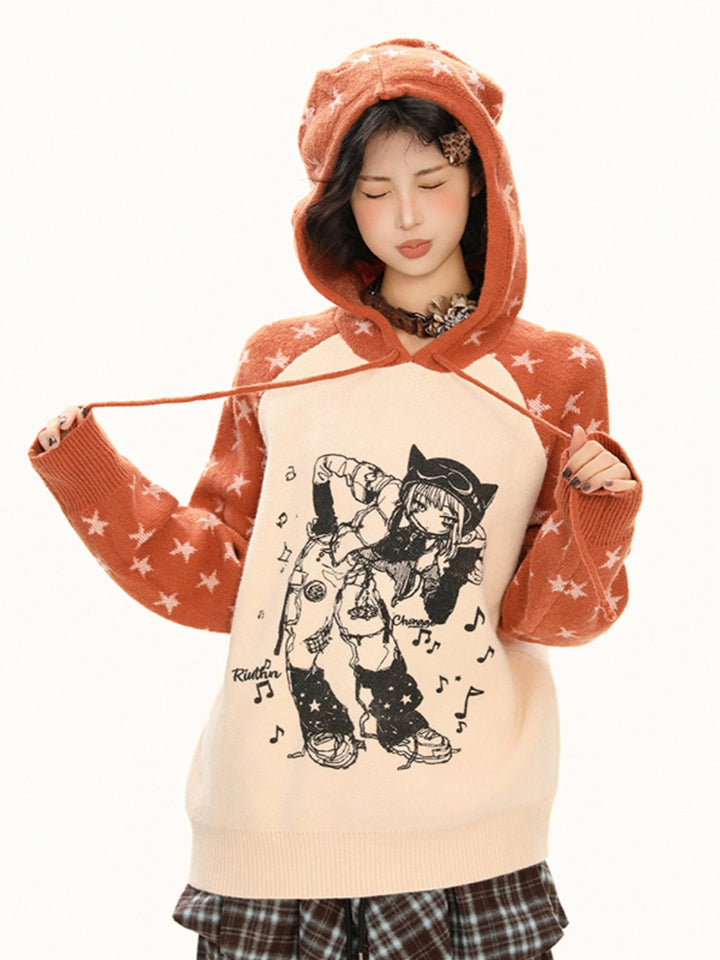 Anime Portrait Color Block Hoodie