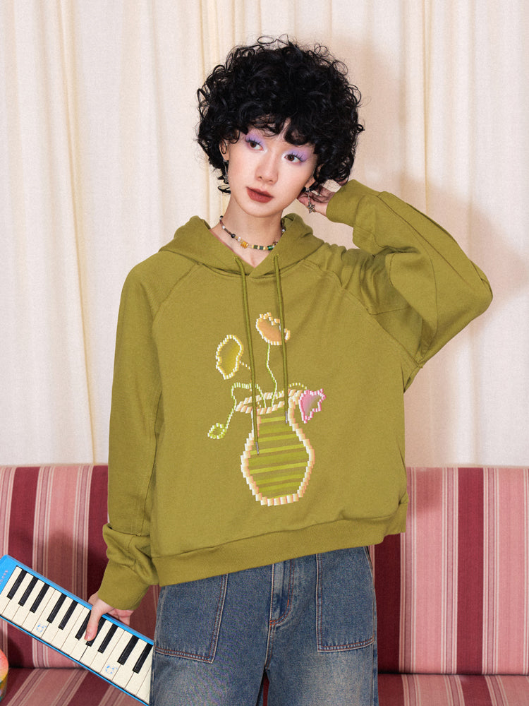 Artistic Floral Vase Print Hoodie