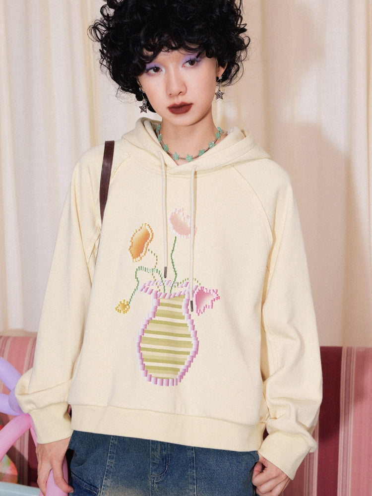 Artistic Floral Vase Print Hoodie