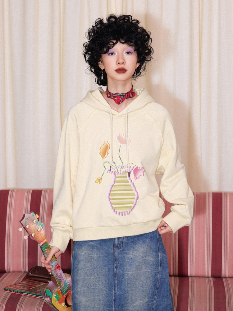Artistic Floral Vase Print Hoodie