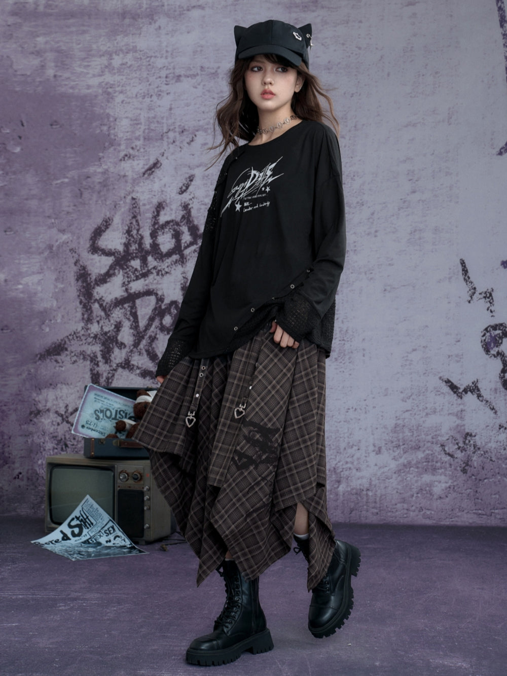 Asymmetric Hem Streetwear Long Skirt
