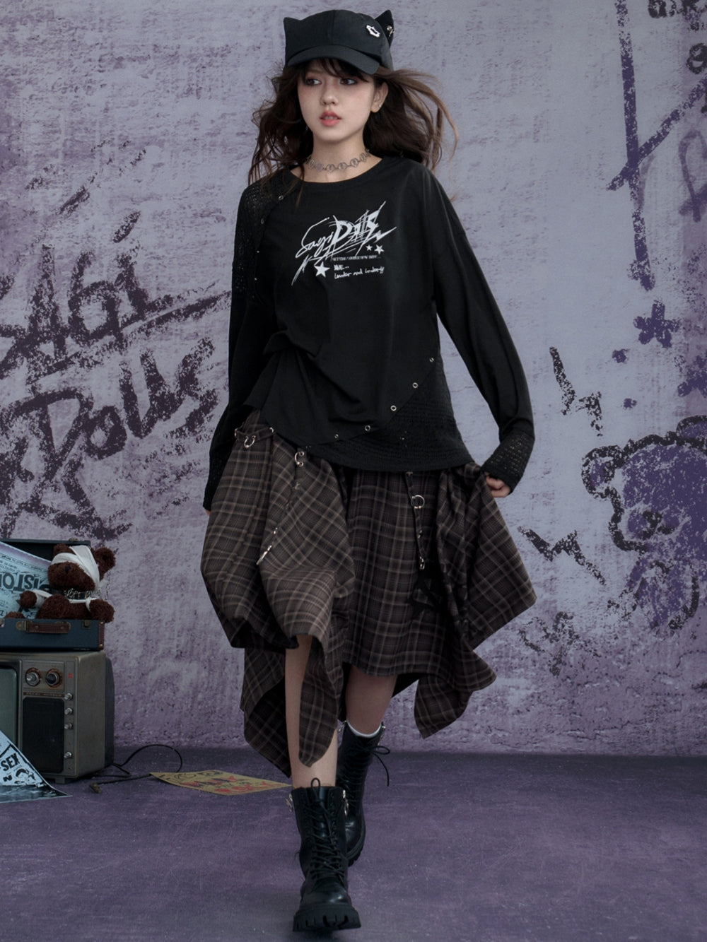 Asymmetric Hem Streetwear Long Skirt