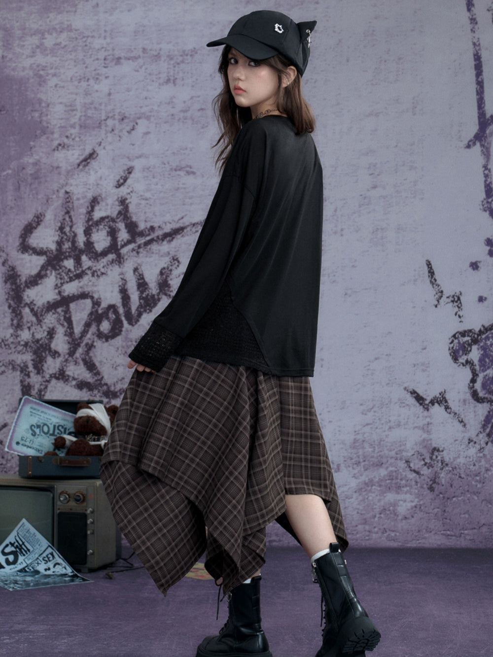 Asymmetric Hem Streetwear Long Skirt