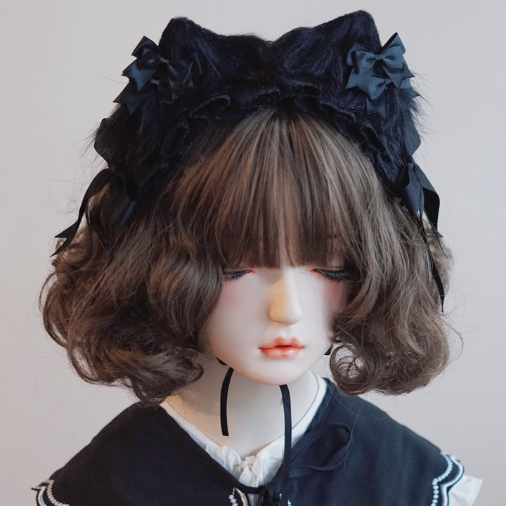 Black Bow Lace Cat Ear Headband