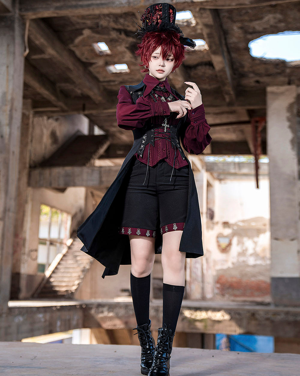 Black Ouji Lolita Straight-leg Shorts