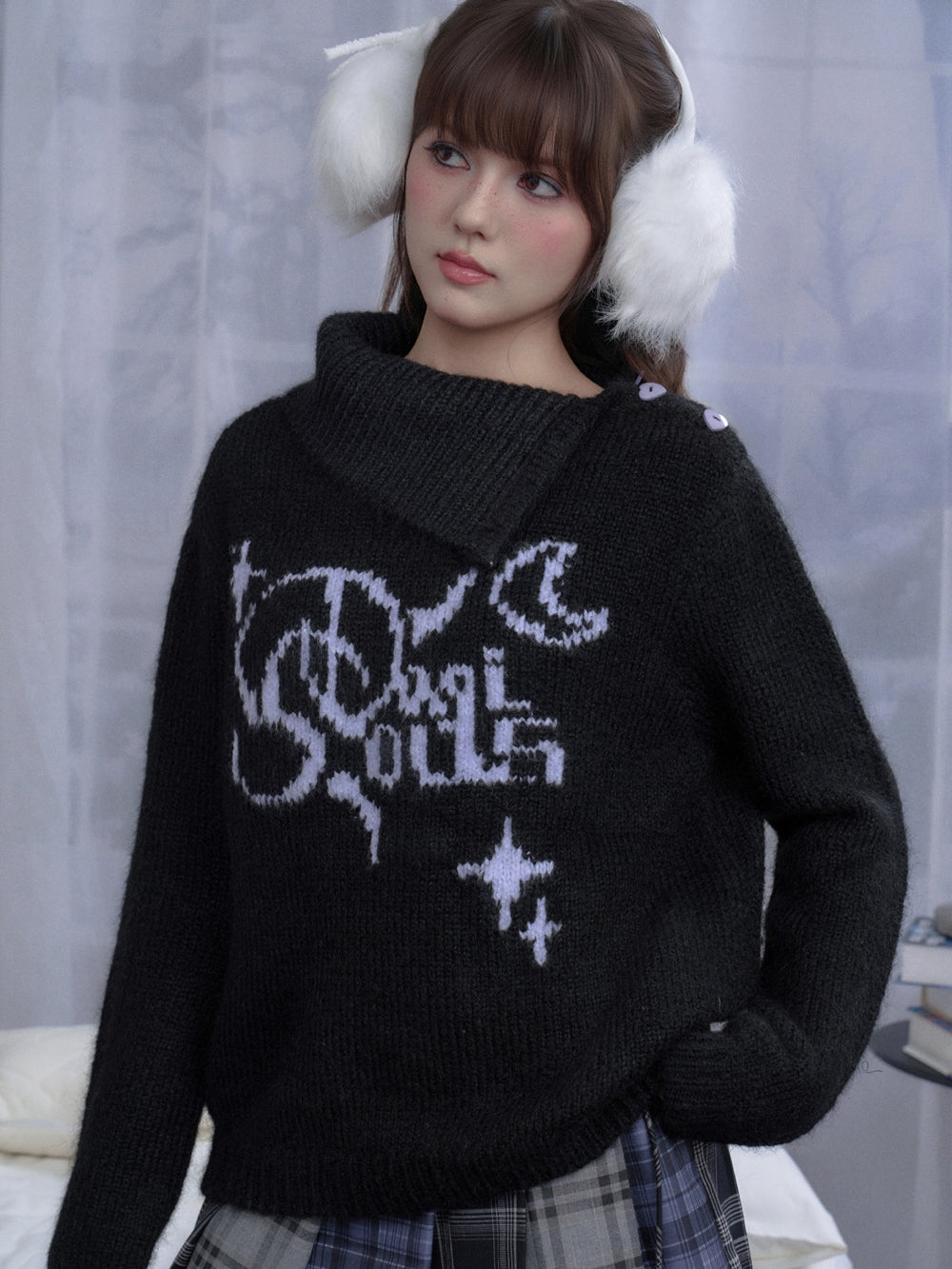 Black Purple Jacquard - Statement Knitwear Pullover