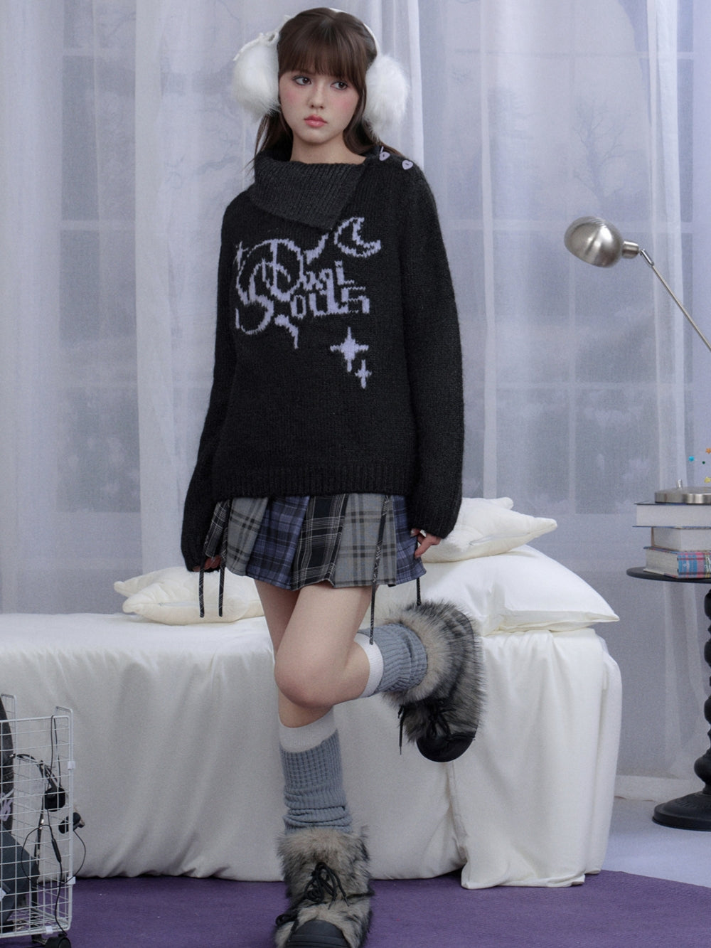 Black Purple Jacquard - Statement Knitwear Pullover