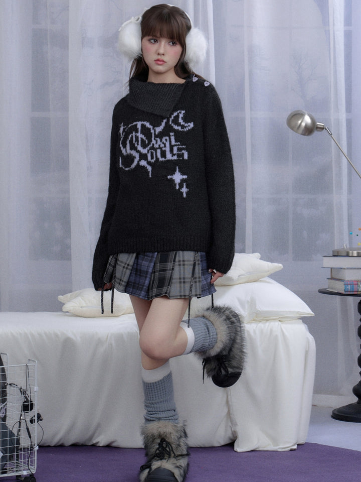 Black Purple Jacquard - Statement Knitwear Pullover