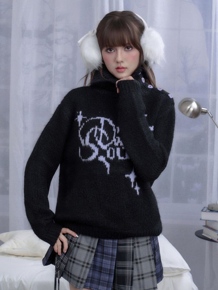 Black Purple Jacquard - Statement Knitwear Pullover