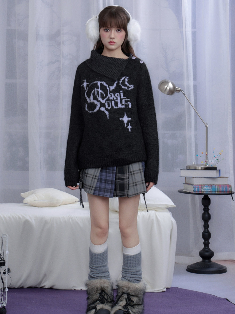 Black Purple Jacquard - Statement Knitwear Pullover