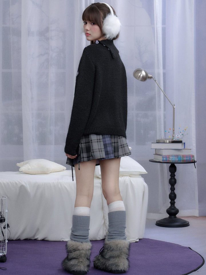 Black Purple Jacquard - Statement Knitwear Pullover