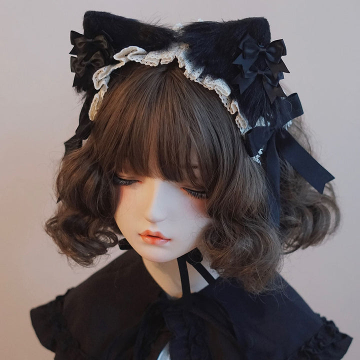 Black and White Bow Cat Ear Headband