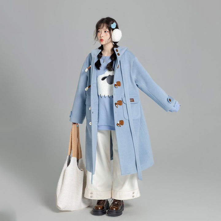 Blue College-style Toggle Coat