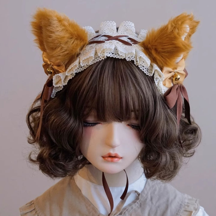 Brown Lace Ruffle Fox Headband