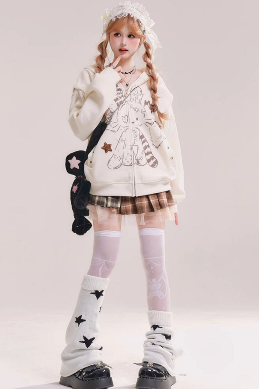 Bunny Hooded Jacket with Detachable Cuffs