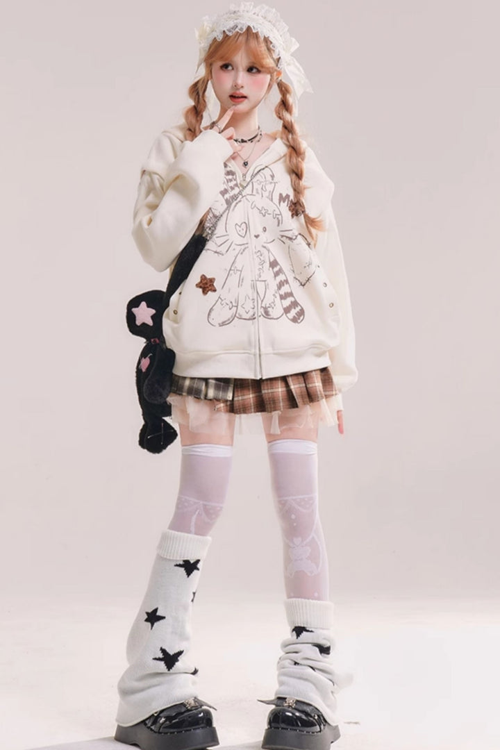 Bunny Hooded Jacket with Detachable Cuffs