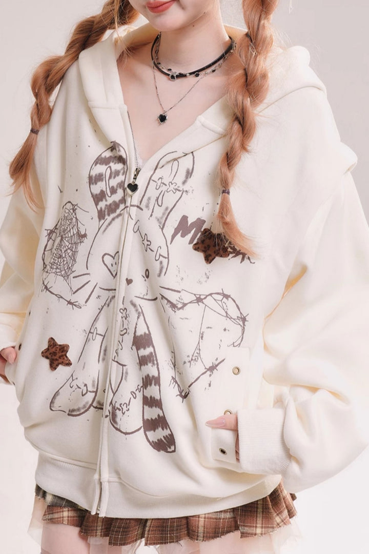 Bunny Hooded Jacket with Detachable Cuffs