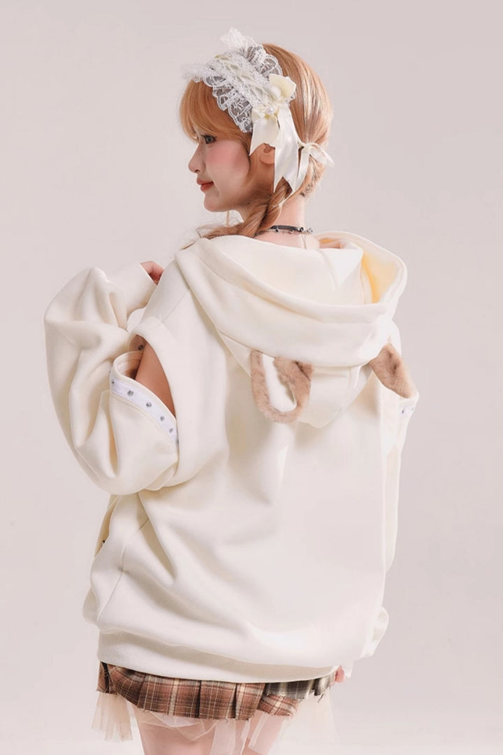 Bunny Hooded Jacket with Detachable Cuffs