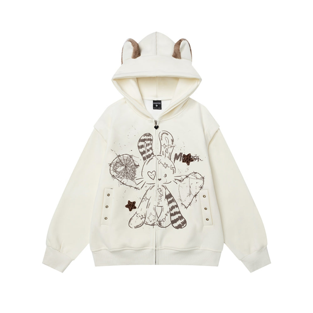 Bunny Hooded Jacket with Detachable Cuffs