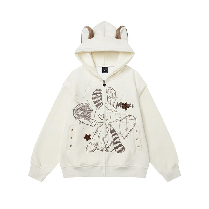Bunny Hooded Jacket with Detachable Cuffs