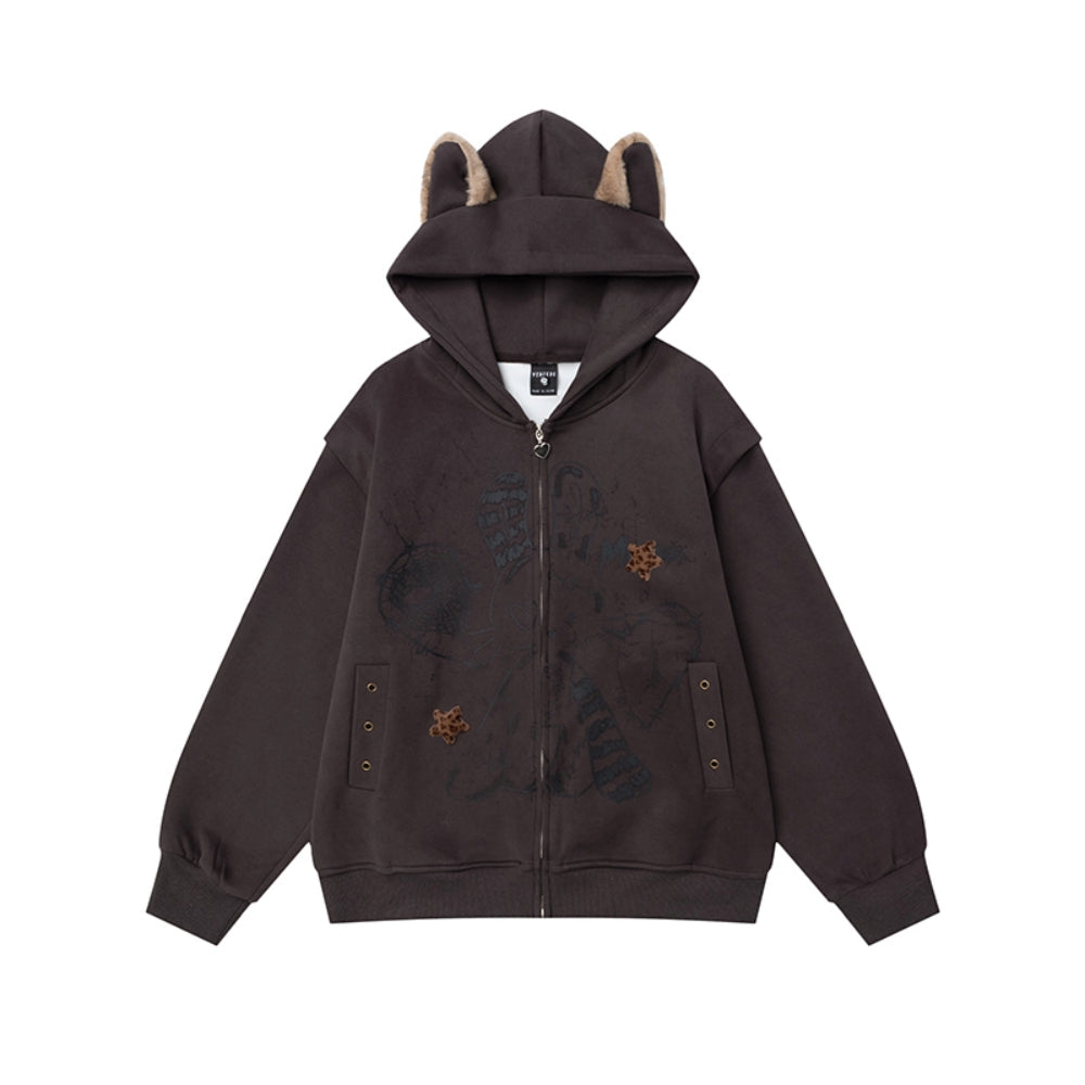 Bunny Hooded Jacket with Detachable Cuffs