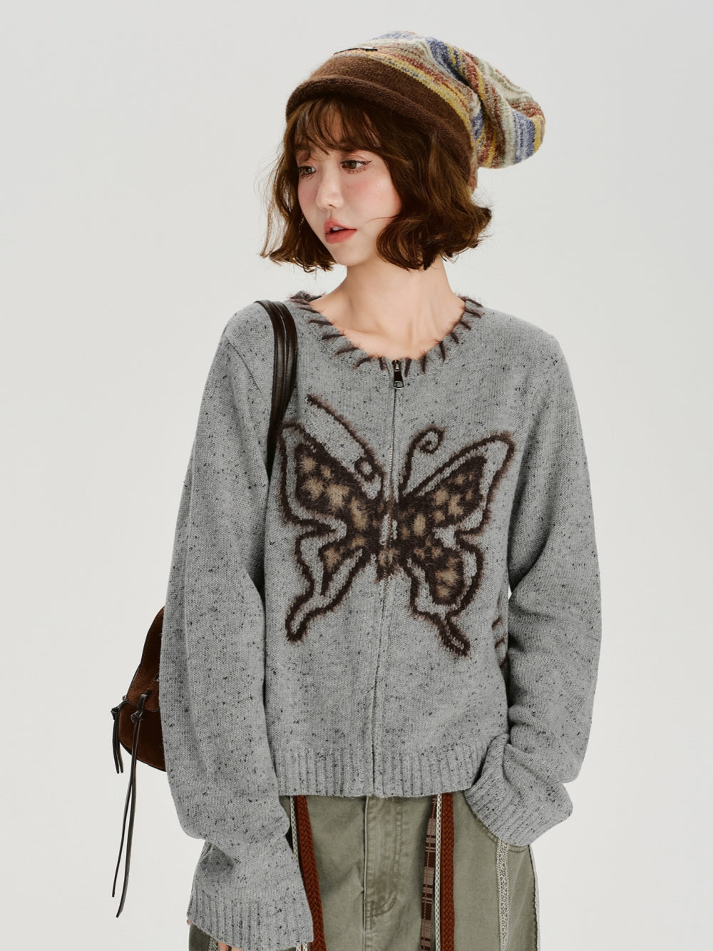 Butterfly Jacquard Knit Cardigan Top