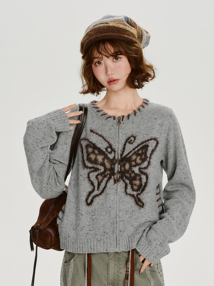 Butterfly Jacquard Knit Cardigan Top