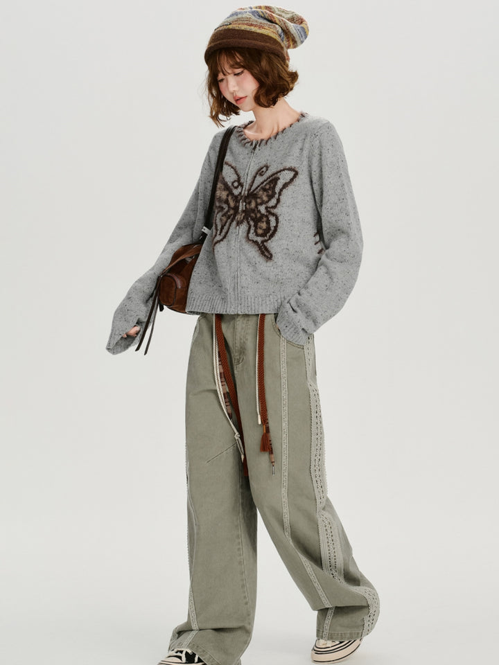 Butterfly Jacquard Knit Cardigan Top