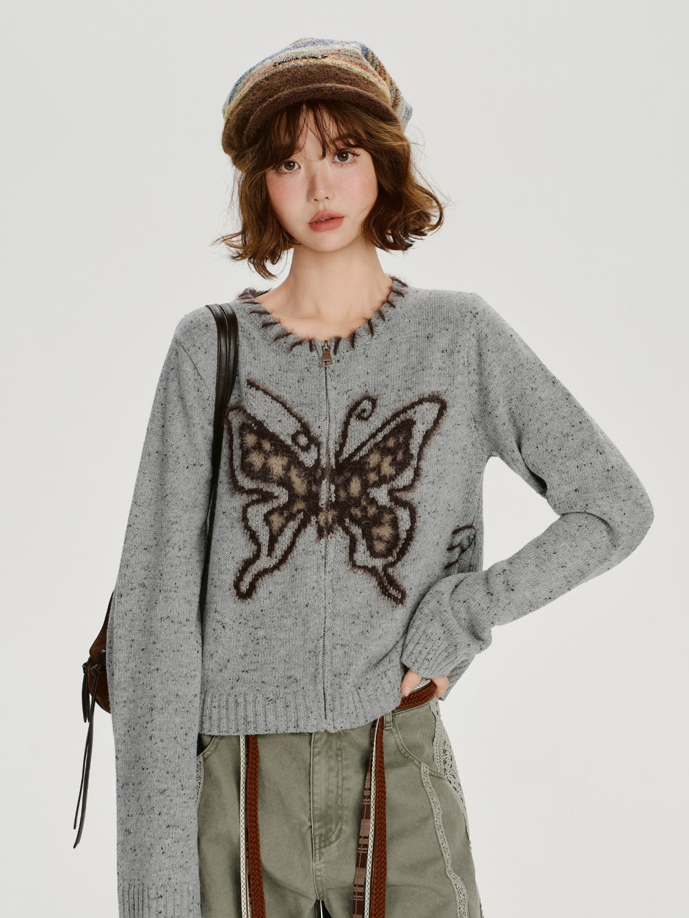 Butterfly Jacquard Knit Cardigan Top
