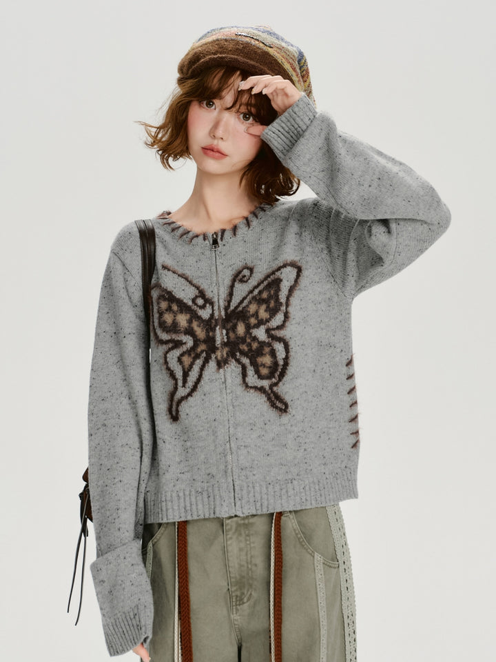 Butterfly Jacquard Knit Cardigan Top