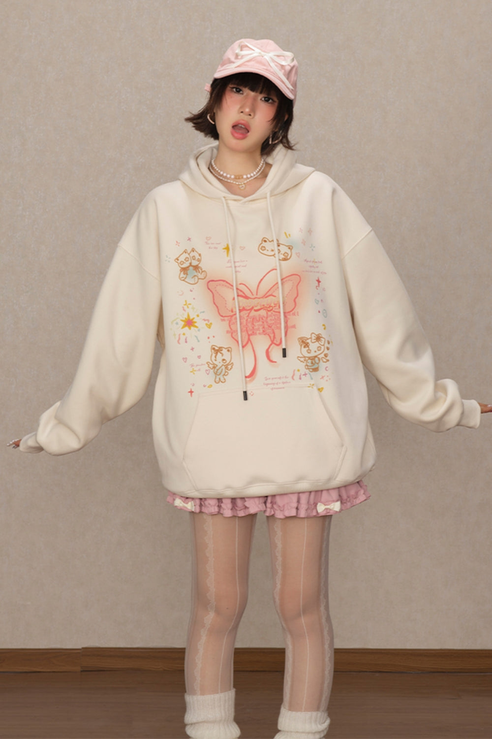 Butterfly Print Cream Hooded