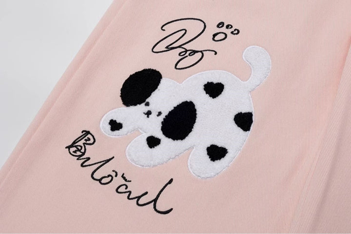 Cartoon Kitten Embroidered Straight-Leg Casual Pants