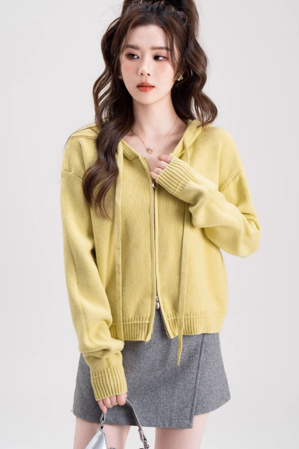 Casual Fashion Zip-Up Knit Cardigan Top