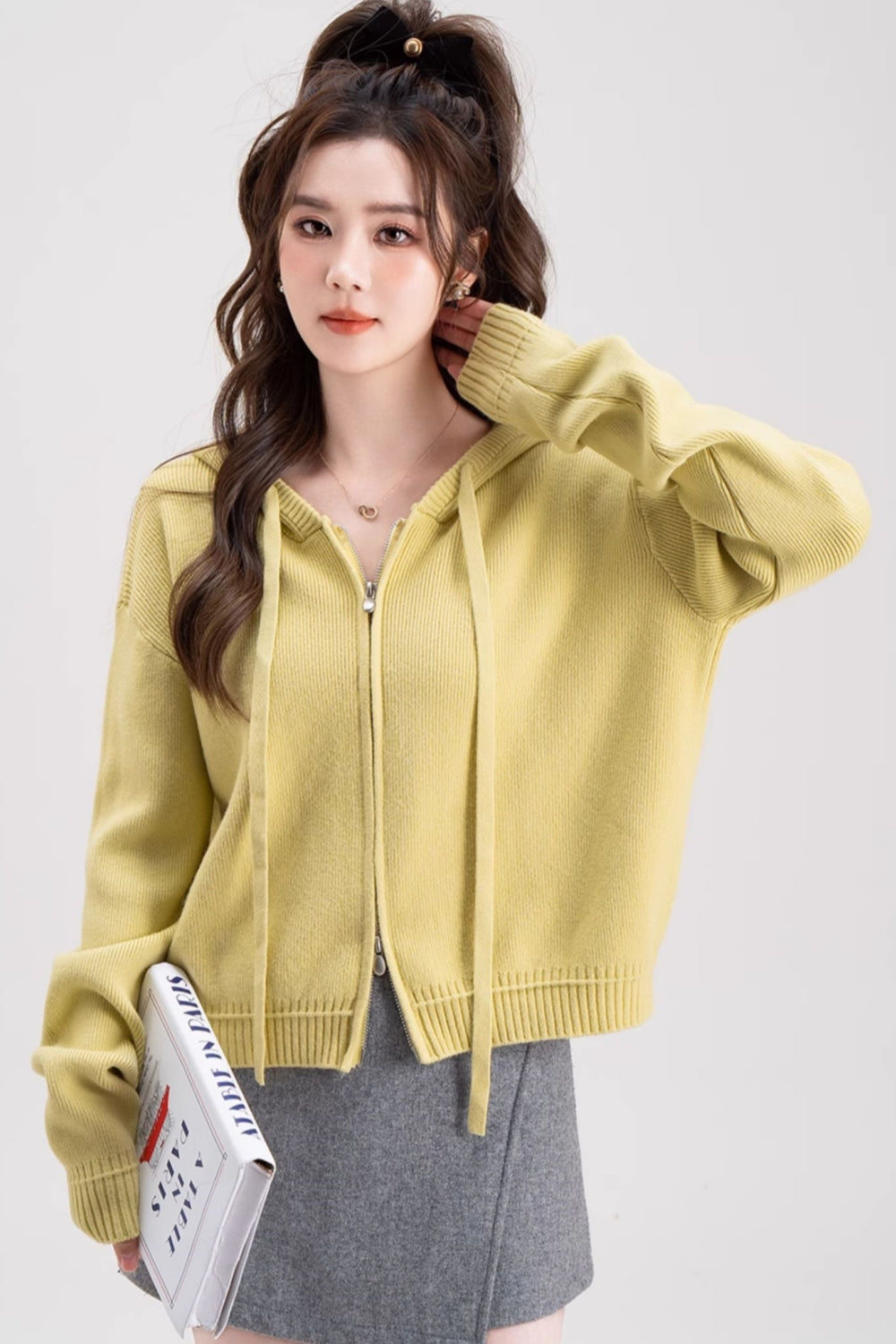 Casual Fashion Zip-Up Knit Cardigan Top