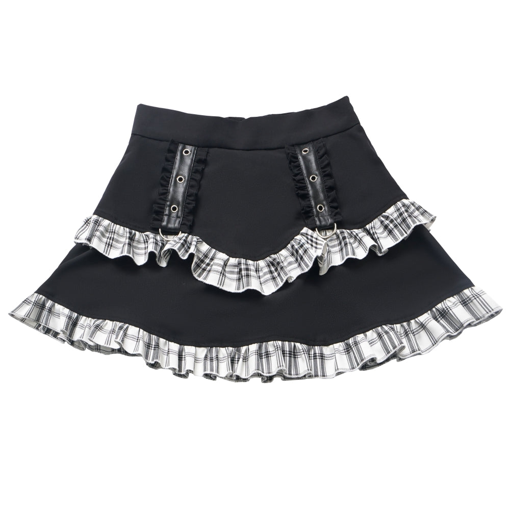 Black and White Checkered Patchwork Summer/Autumn Heart Cut-Out Top/Sweatshirt Skirt