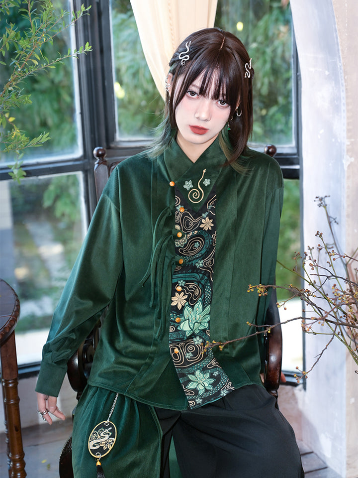 Chinese-style Embroidered Green Top